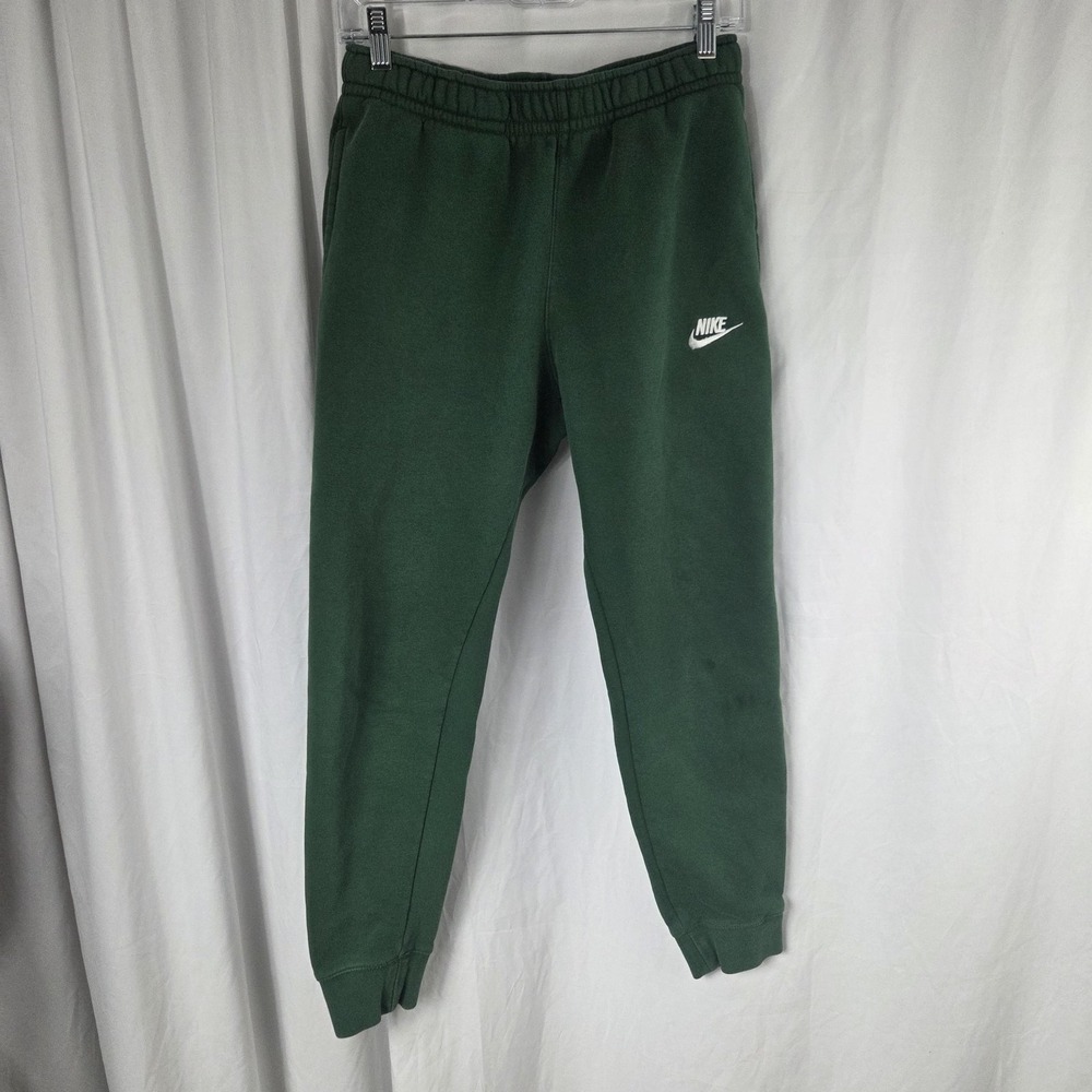 Nike Pants Mens Small Green Fleece Joggers Sweatpants Cuffed Swoosh Logo Casual - Picture 1 of 14